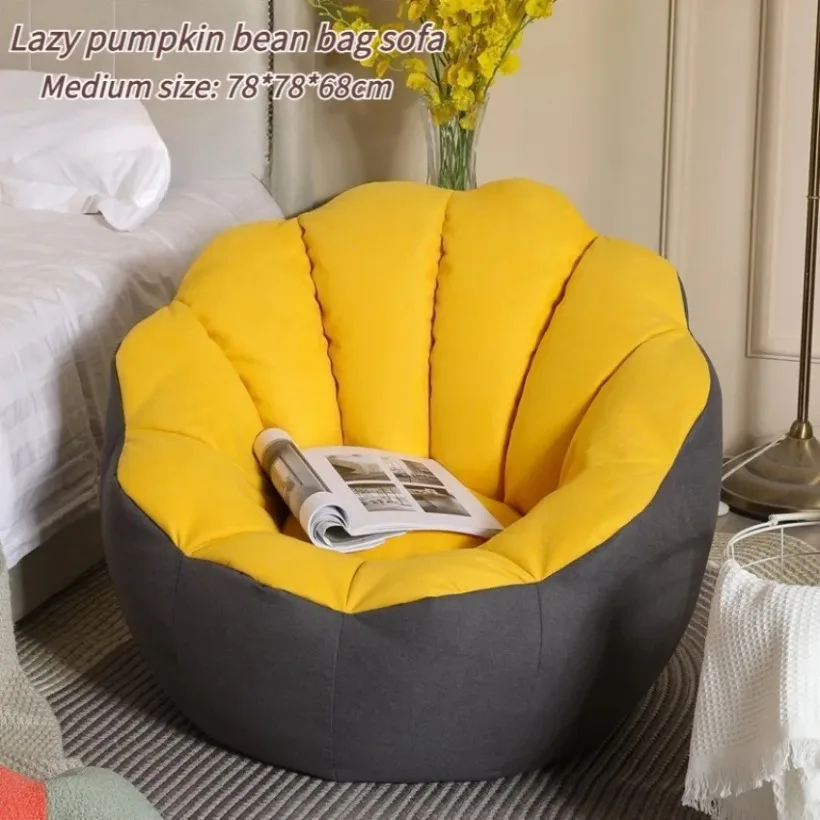 Lazy Sofa Pumpkin Bean Bag Single Sofa Medium S6-EPP Particle Fill Family Living Room Balcony Sofa Chair Foot Throw Pillow Set