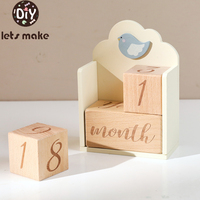 3pc Wood Baby Month Milestone Card Photography Props Beech Block Cute Square Engraved Newborn Month Birthday Milestones Block