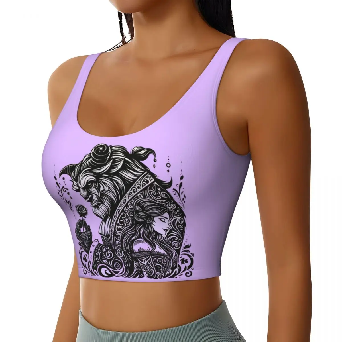 Custom Beauty And The Beast High Impact Sports Bras Women's Seamless Workout Yoga Crop Tank Tops