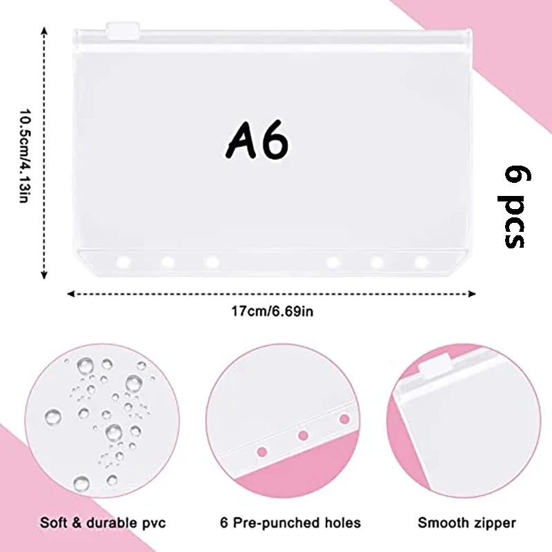 New PU Leather Notebook A6 Binder DIY Planner Organizer 8 Zipper Pockets 12Pcs Budget Sheet 2Pcs French Alphabet Stickers