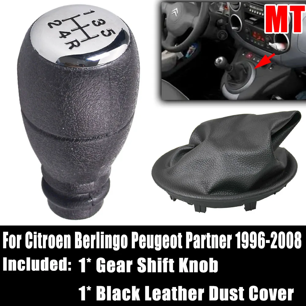 Car Gear Shift Knob With Gaiter Boot Cover For Citroen Berlingo Peugeot Partner 1996-2005 2006 2007 2008 Interior Accessories