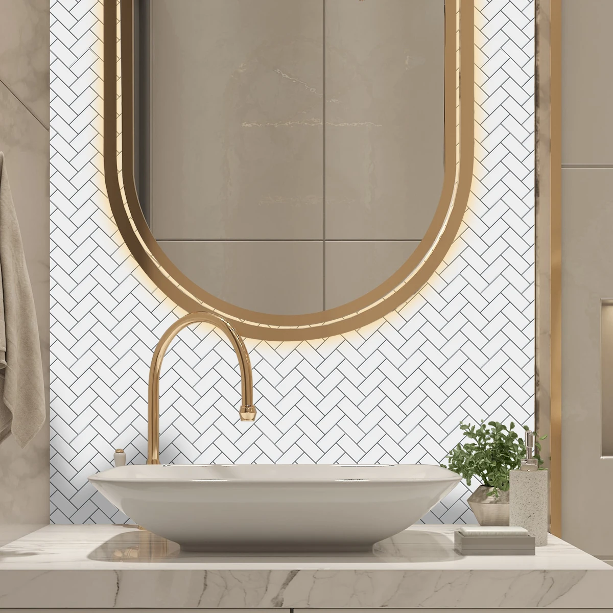10 Sheets Peel And Stick Backsplash Tiles Herringbone Decorative Wall Sticker Self Adhesive Wallpaper For Kitchen Bathroom