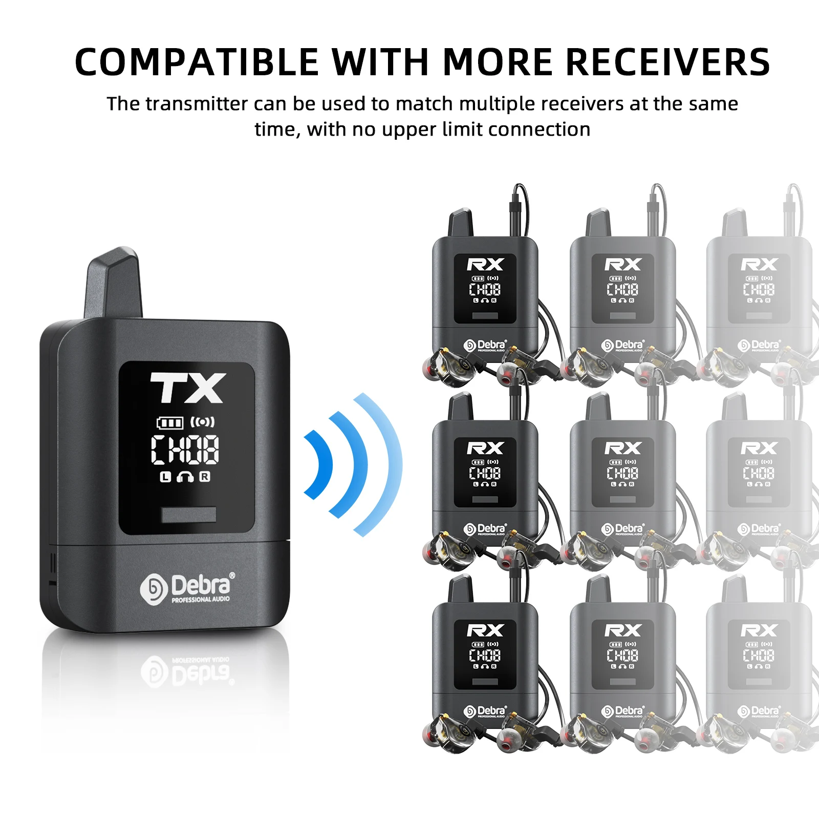 Debra جديد 2.4G ستيريو UHF IEM نظام مراقبة لاسلكي داخل الأذن صوت صغير لمراقبة الصوت الموسيقى البث المباشر