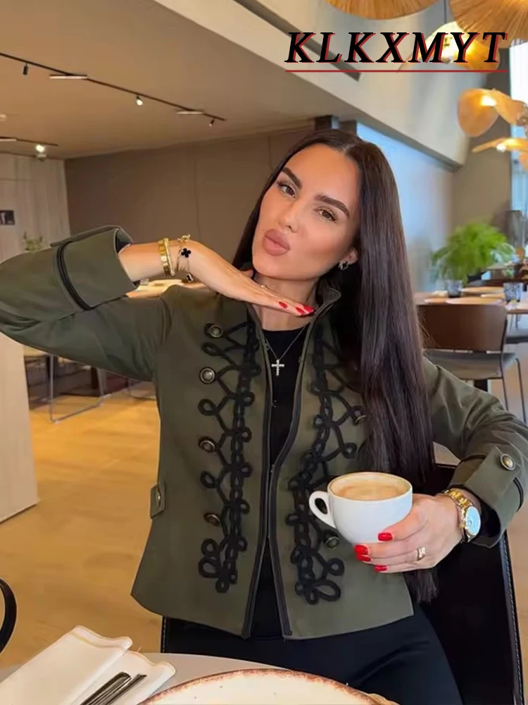 

Women Vintage Solid Color Jacket Long Sleeve Front Rope Knot Cropped Coat 2026 Spring Fashion Office Women Outerwears