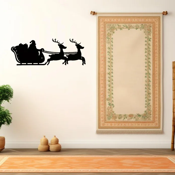 Christmas Sleigh Metal Wall Art, Metal Wall Art Interior Decoration, Home Office Wall Hangings Iron Art decoration Gift