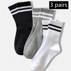 3 Pairs Women's Parallel Bar Striped Round Neck Socks Female Breathable Lightweight Casual Middle Tube Running Socks for Women