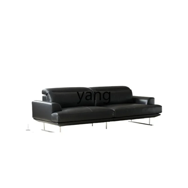 LTT leather sofa retro medieval small apartment minimalist black high backrest three-person straight sofa