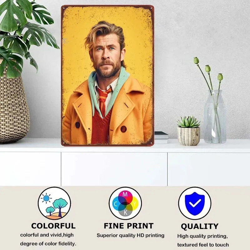 Chris Hemsworth Fashion Vintage Decoration Tin Metal Sign Custom Decoration for Home Decor Items Man Cave Metal Wall Art Mural