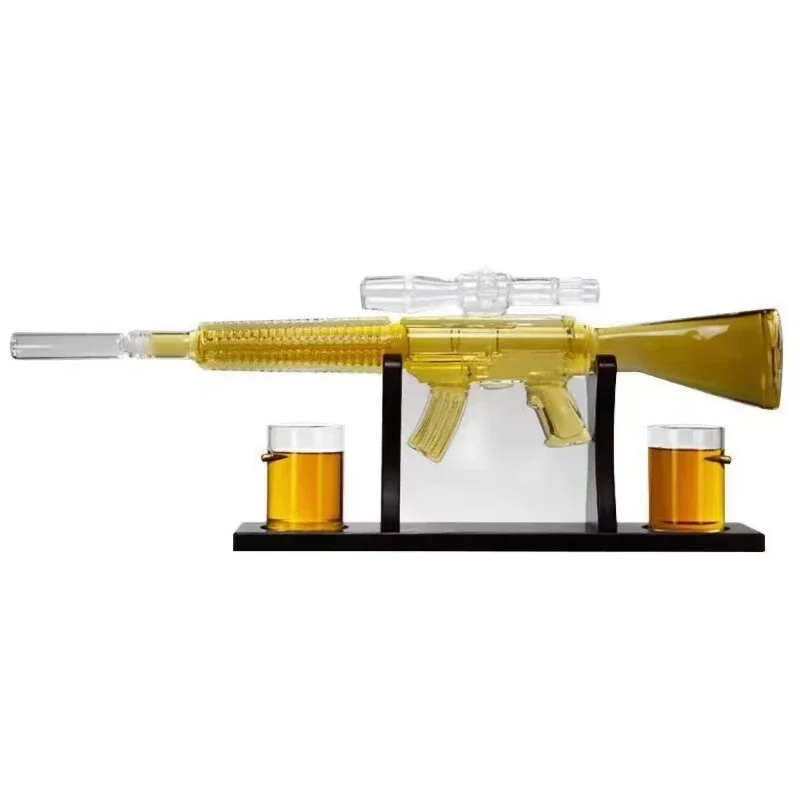 زجاجة نبيذ إبداعية لبندقية قناص شفافة عالية البورسليكات، خطوة زجاجية لعملية الختم المتقدمة #1