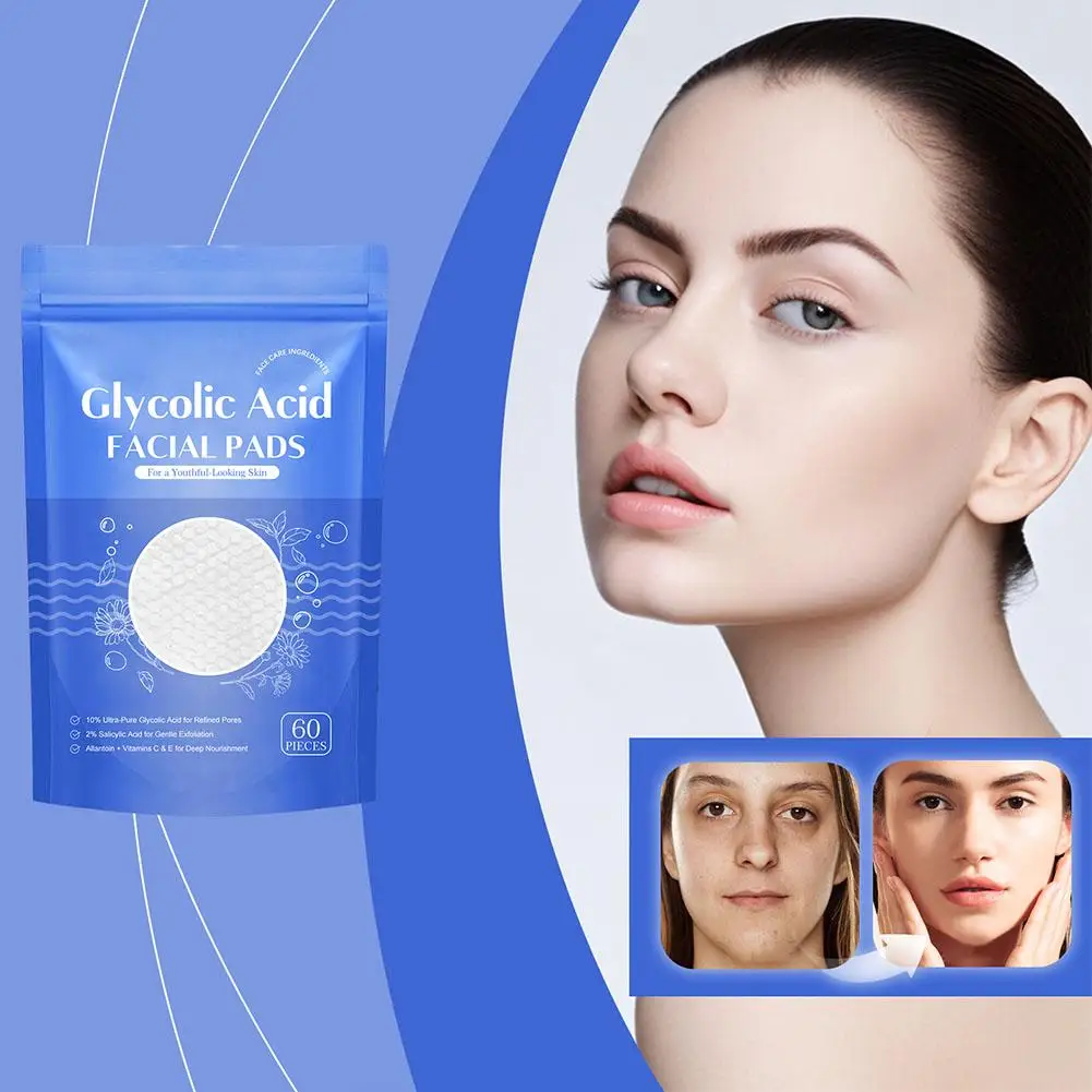 1 bolsa 60 uds almohadillas de limpieza de ácido glicólico almohadillas exfoliantes esponjas para limpieza exfoliante limpieza diaria cuidado de la piel N0v4