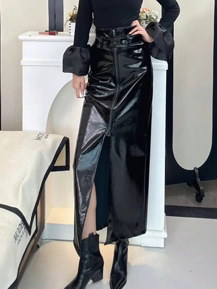 Skirt Vintage Front Slit Patchwork Womens Autumn New Step Pencil Elegant Bodycon Chic Retro Slouchy Oversized Extra Dress