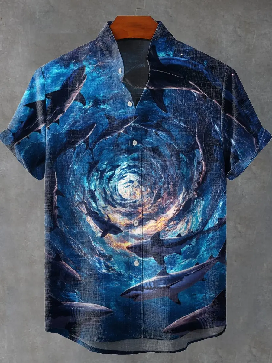 New fashionable casual loose pattern printed shirt with casual buttons and breathable top suitable for outdoor travel