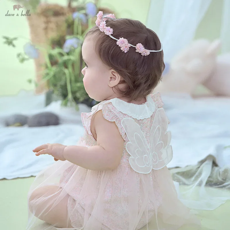 Dave Bella Newborn Creeper Summer Girl's Romper Comfortable Cotton Floral Print Sweet Mesh Cute Baby Princess Jumpsuit DB2251440