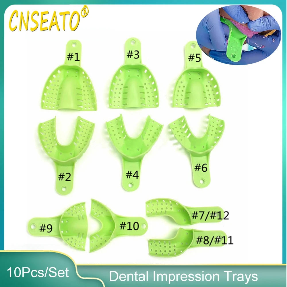 

10Pcs/Set Dental Impression Trays Durable Green Plastic Teeth Holder Dental Lab Tray Dentistry Accessory Tools Autoclavable