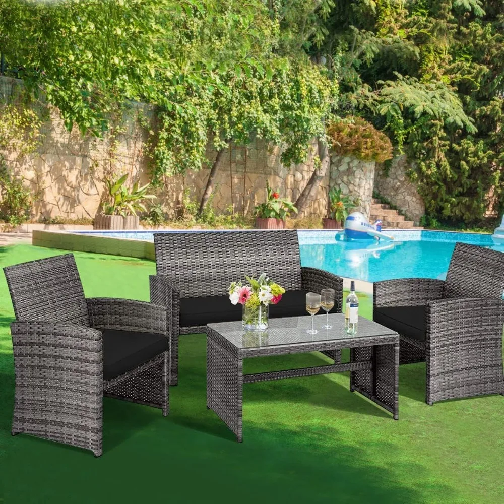 

Patio Conversation Set, Outdoor Rattan Sofas with Table Set, Patio Furniture Set