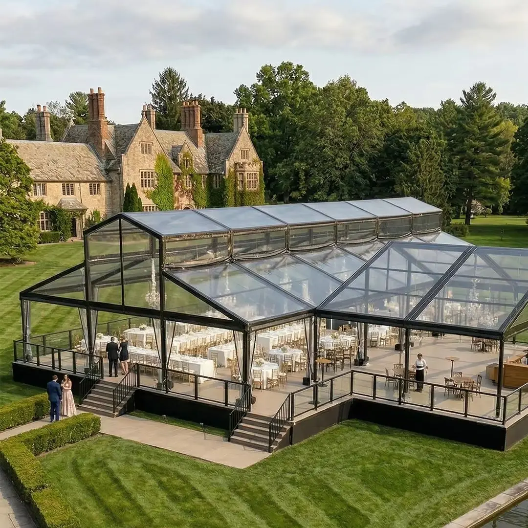 Luxury Aluminum Atrium Tent Transparent PVC Roof Black Alloy Frame Outdoor Wedding Reception Commercial Party Event Marquee