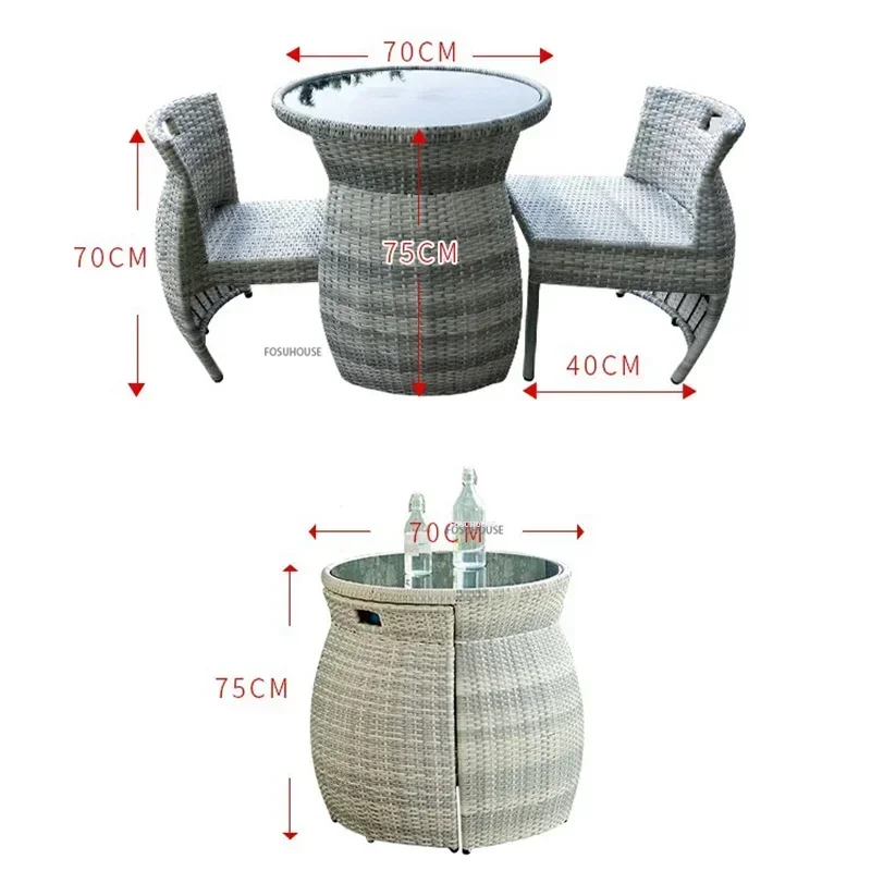 Nordic Outdoor Furniture For Garden Balcony Small Table And Chair Combination Three-piece Home Garden Outdoor Patio Rattan Chair