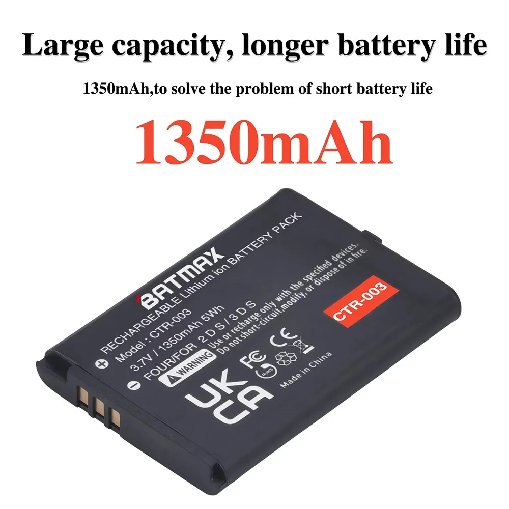 1350mAh 3.7V 5Wh CTR 003 CTR-003 بطارية عالية الجودة ذات سعة كبيرة لنينتندو وحدة تحكم ألعاب محمولة 3DS 2DS 2DS