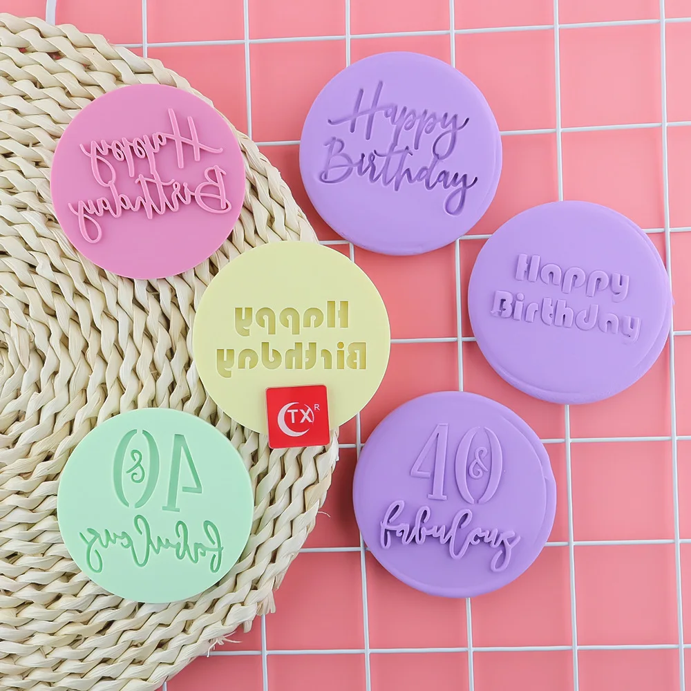 Food Grade Plastic Cookie Mold Happy Birthday Christmas Eid Baby Embossed Cutter Stamp Mold Love Cupcake Fondant Decoration Mold