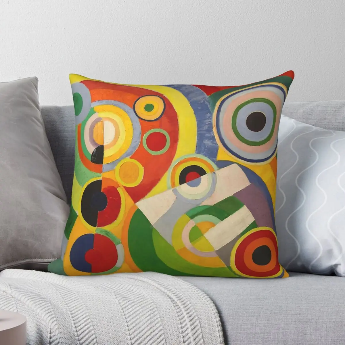 Sonia Delaunay Rhythm Joie De Vivre Housse de coussin carrée en polyester, lin et velours, avec fermeture éclair décorative, pour canapé