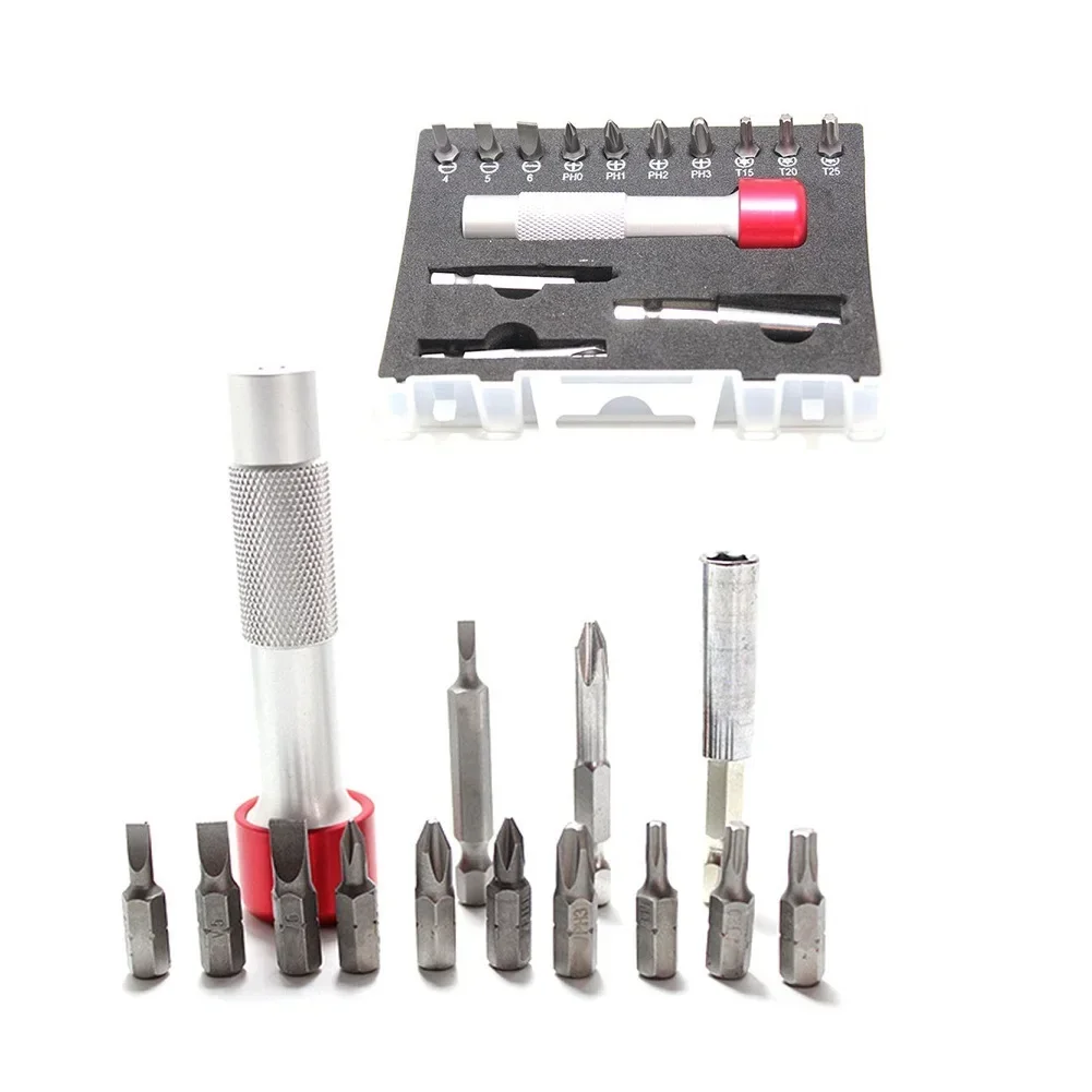 14pcs Aluminum Screwdriver Set Screwdriver Handle/Bit Connectors/Extension Conversion Tool SL4 SL5 SL6 PH0 PH1 PH2 T15 T20 T25