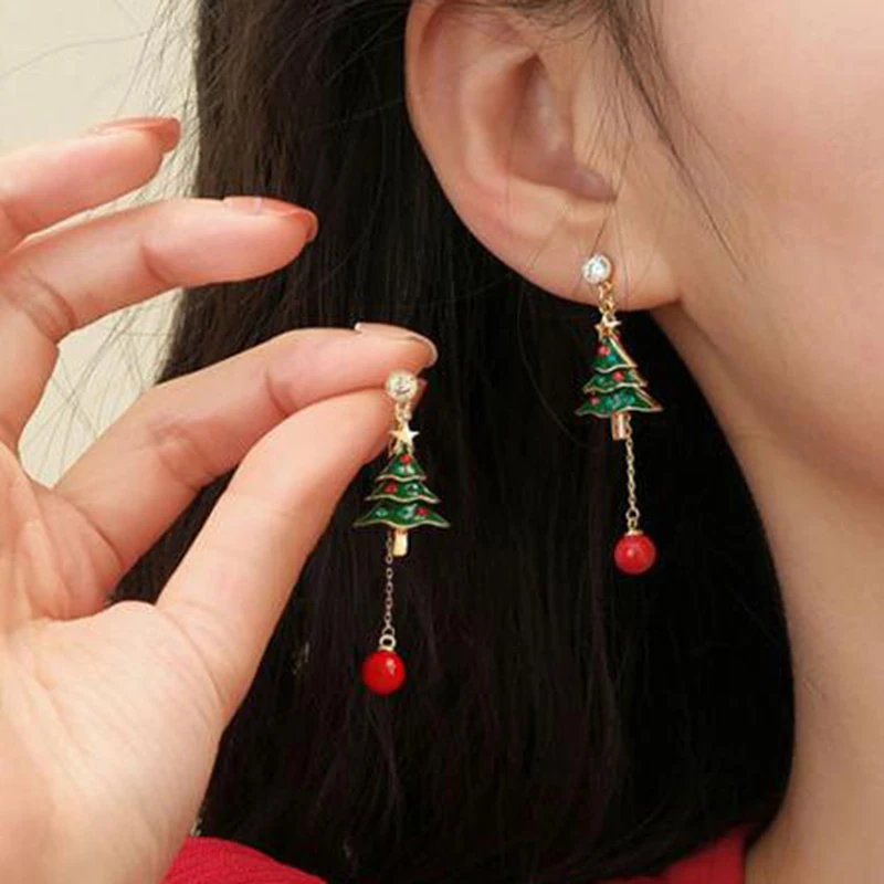 1Pair Light Luxury Snowflake Christmas Tree Pearl Tassel Earrings For Women Girls Sweet Versatile Earrings Jewelry Gifts