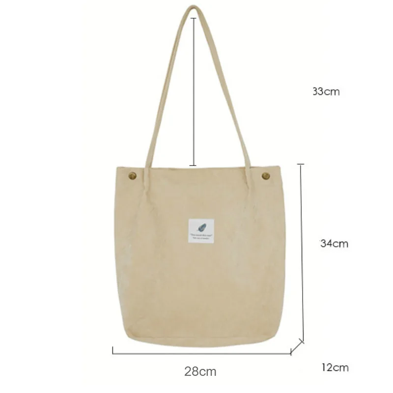 Corduroy Bag for Women Shopper Handbags Environmental Storage Reusable Canvas Shoulder Tote Bag School Bags for Girl Tote Bags