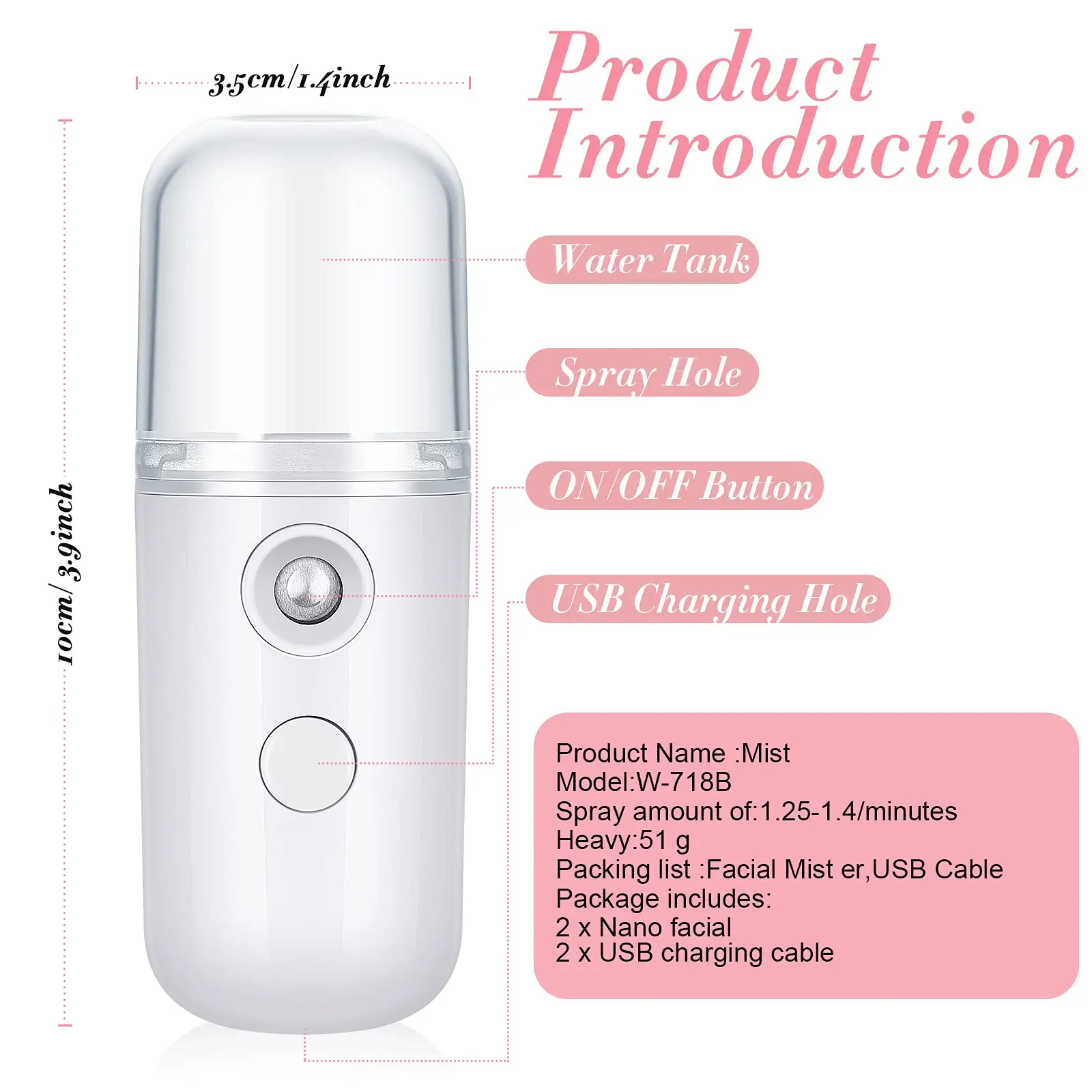 Mini Face Humidifier,Portable Facial Sprayer,30ML USB Rechargeable,Perfume Diffuser,Summer Air Cooler,for Daily Makeup Hydration