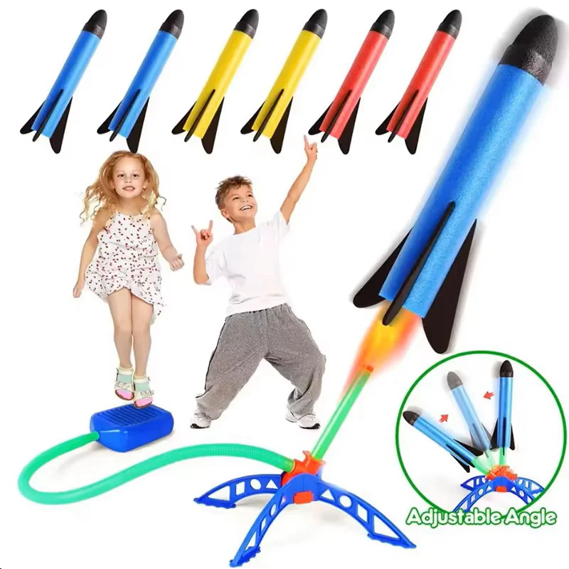 Lanzador de Cohetes de Aire para Niños, Juego de Cohetes Inflables con Bomba de Pie para Exteriores, Juego Deportivo para Niños