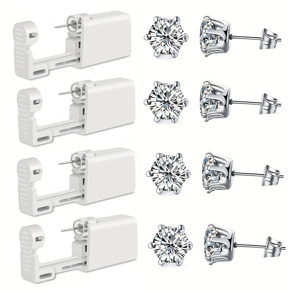 12/24pcs Ear Piercing Jewelry Kit Disposable Safty Self Piercing Gun With Stainless Steel 5mm Cubic Zirconia Ball Stud Earrings