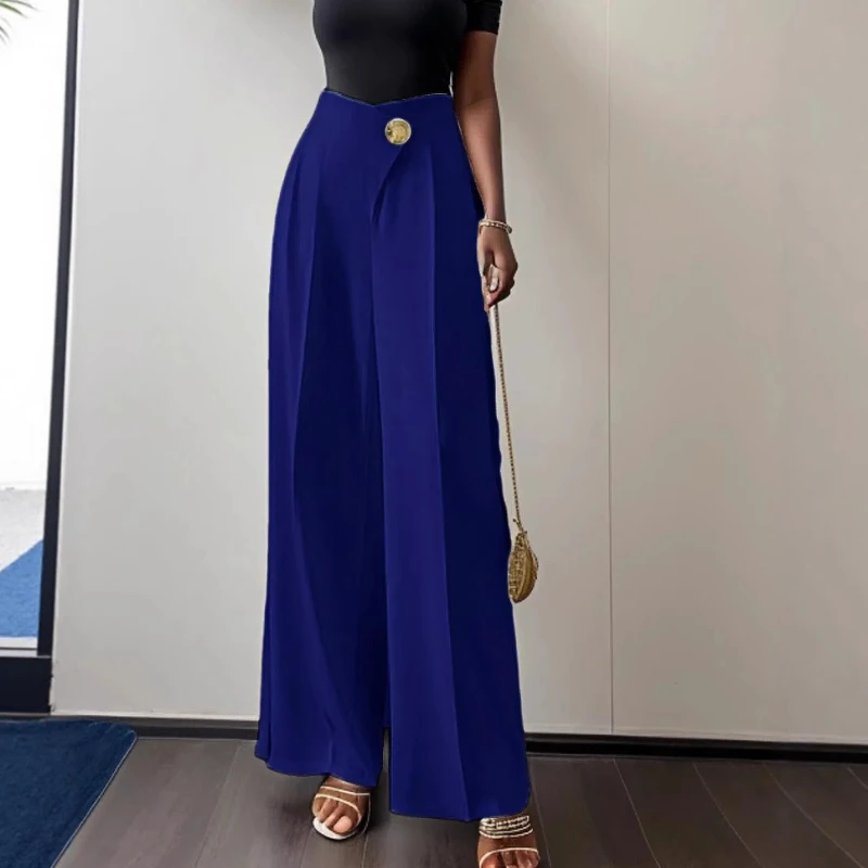 

Women's Casual Button Fashion Office Lady Temperament Solid Loose High Waist Pants Wide Leg Trousers for Female 2025 Summer New