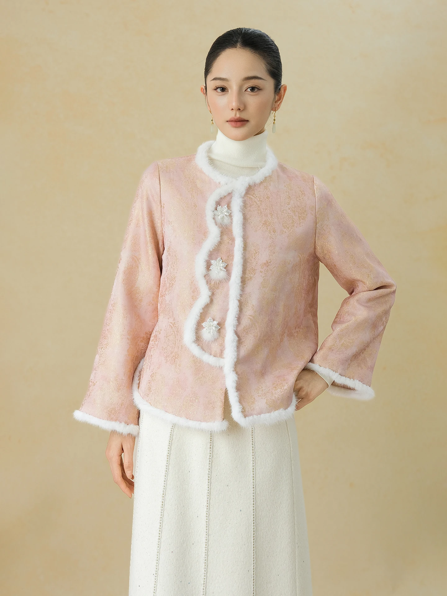 

Новая женская куртка из кроличьего меха в китайском стиле, повседневная верхняя одежда из хлопка, свободный крой, длинный рукав, круглый вырез