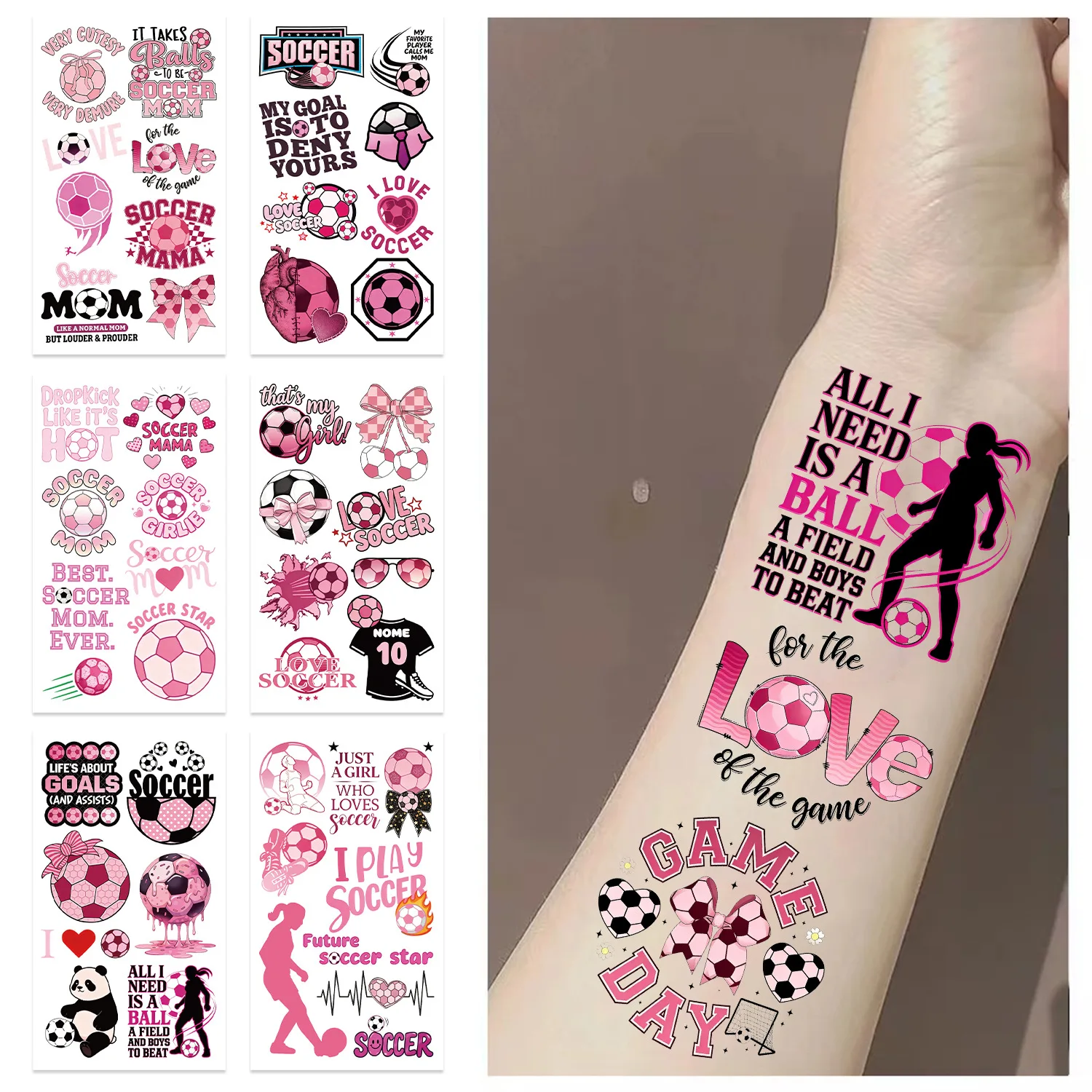 

10pcs/set New Pink Colour Football Series Temporary Tattoo Stickers Party Waterproof Soccer Temporary Tattoos Sticker Gifts