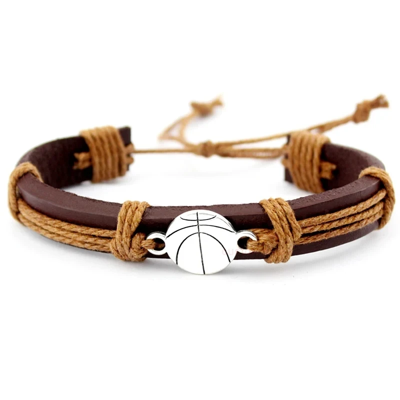 Basketball Soccer Volleyball Football Charm Leather Bracelets Softball Lacrosse Hockey Calisthenics Women Men Unisex Jewelry