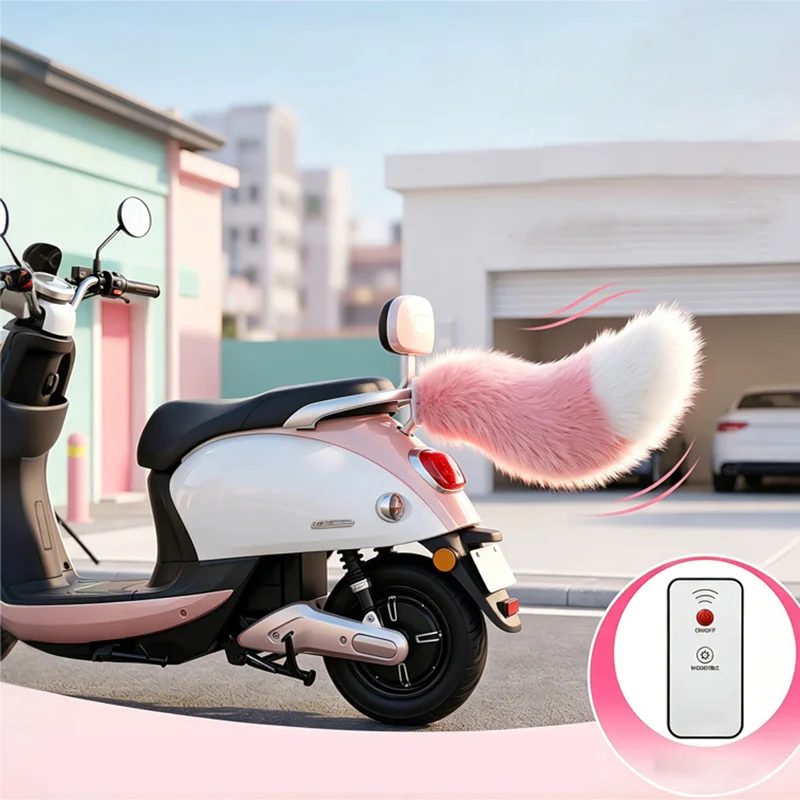 Remote Control Electric Wagging Fox Tail for Scooter Plush Faux Fur Car Rear Decoration Moving Animal Tail Accessory