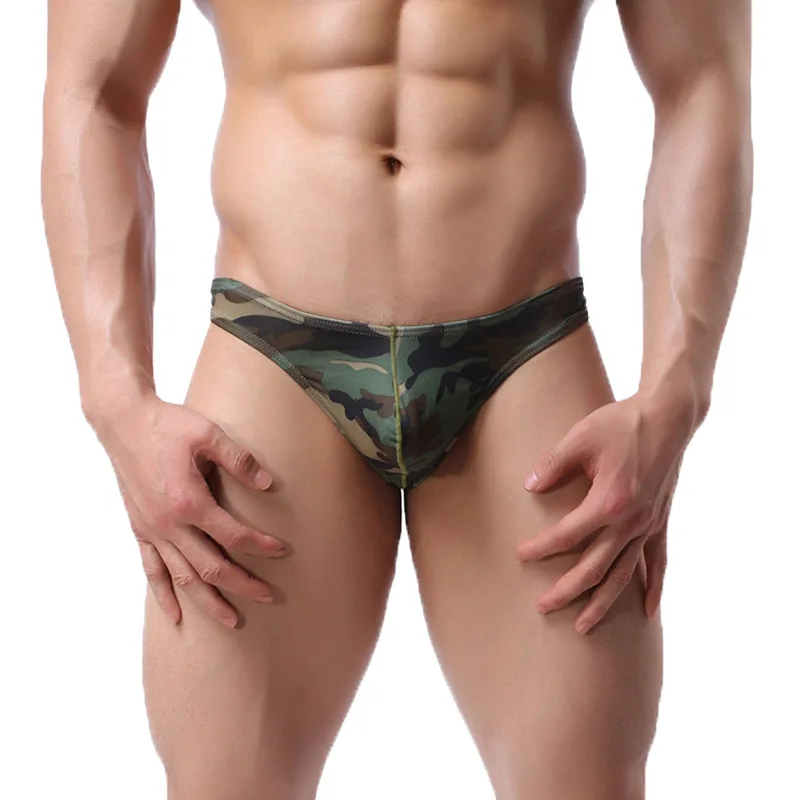 Gays U Convex Pouch Underwear for Men\'s Camouflage T Back Thong Teenager Sexy Low Waisted G String Youth Fashion Bottom Lingerie