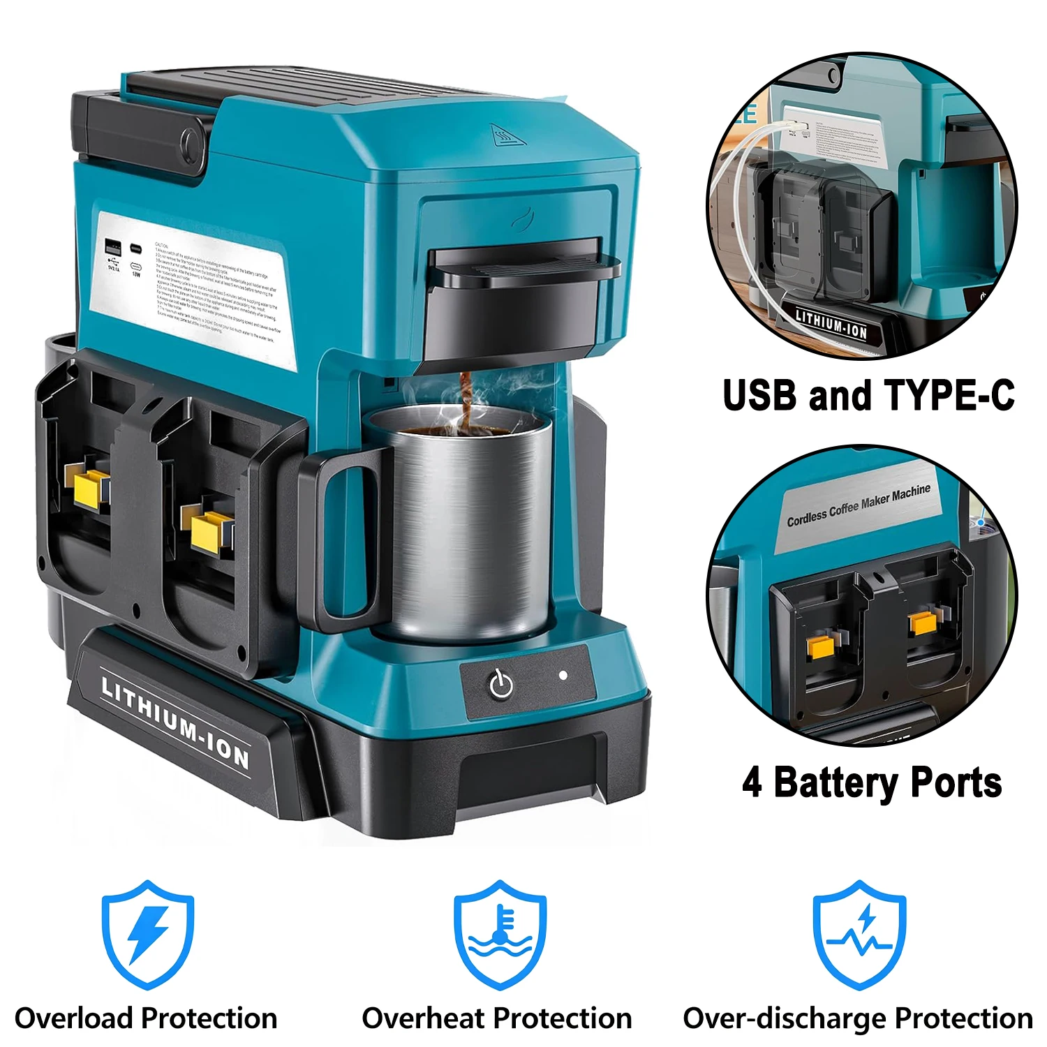 Outdoor Construction Site Drip Coffee Maker with Coffee Grinder For Makita/Ryobi/DW/Bosch/Milwaukee Cordless Coffee Maker
