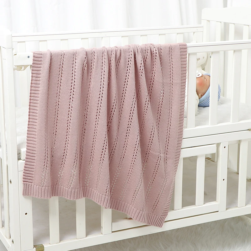 Cotton Blankets for Newborn Baby Boys Girls Solid Stroller Bed Swaddle Wrap Plaid Knitted Infant Netural Receiving Quilt 90*70cm image 6
