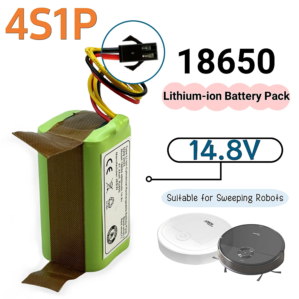 100% New 18650 4S1P Battery Pack 14.8V 2800/4800/6800mAh Rechargeable Lithium-Ion Battery Suitable for Sweeping Robot Vacuum Cle