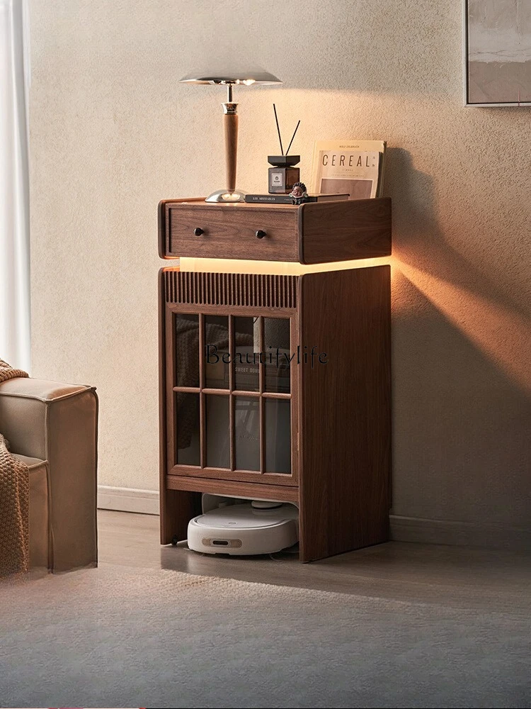 

05-*Sweeper cabinet storage Solid wood removable black walnut sofa side cabinet