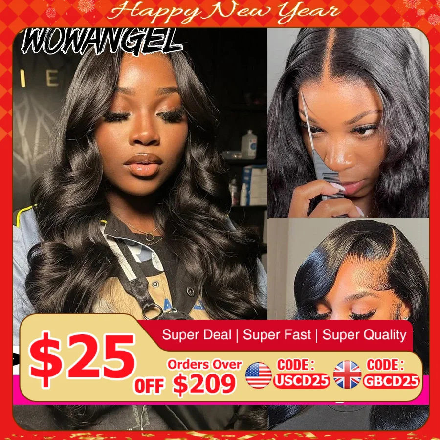 Wowangel 13x6 hd תחרה חזית פאות 34 אינץ גוף גל שיער אדם פאה 250% לפני שנשאב עורות נמס שיער ברזילאי