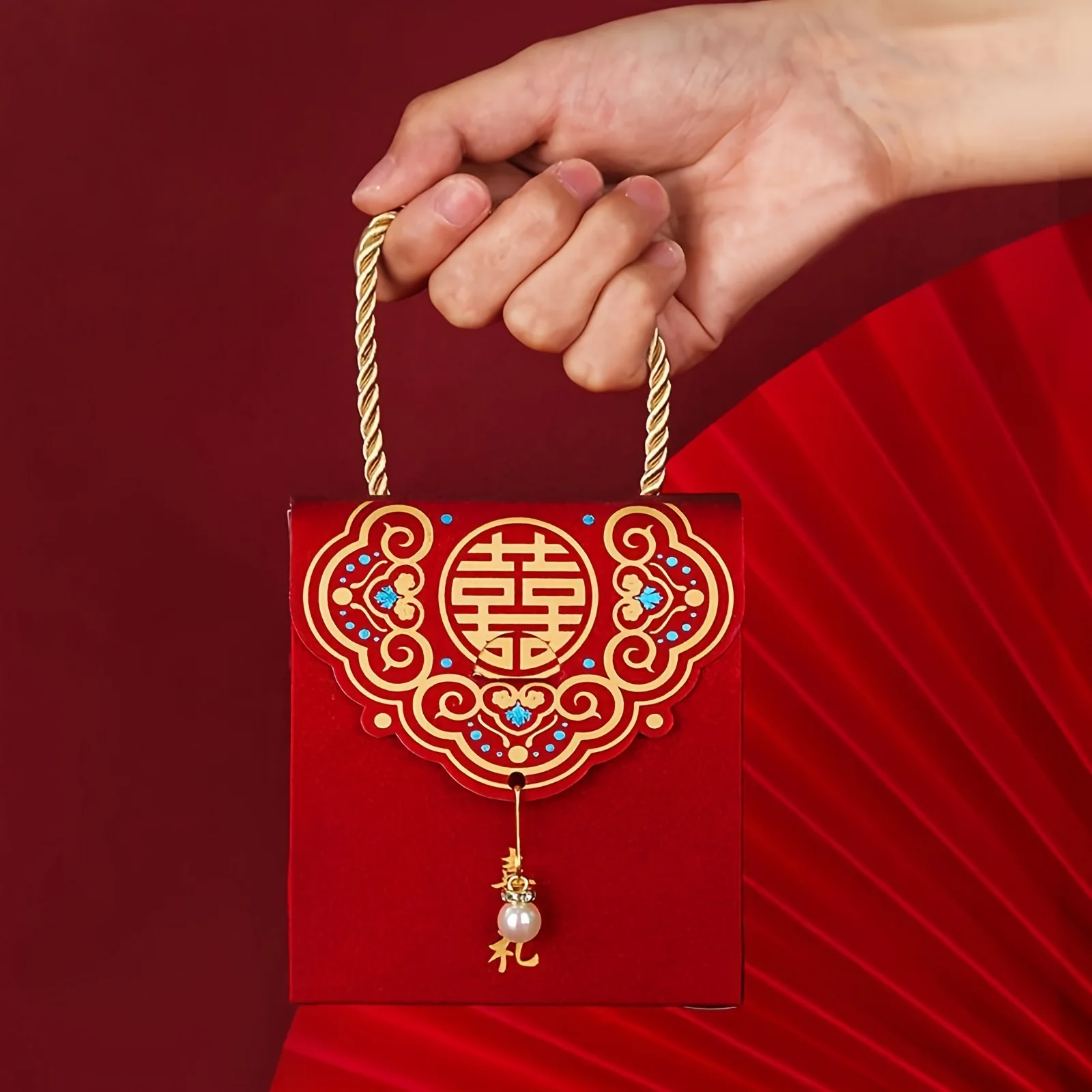 10PCS Gift Box Hot Stamping Process Golden Onion Paper Material Can Be Used for Chinese Spring Festival, New Year, Wedding