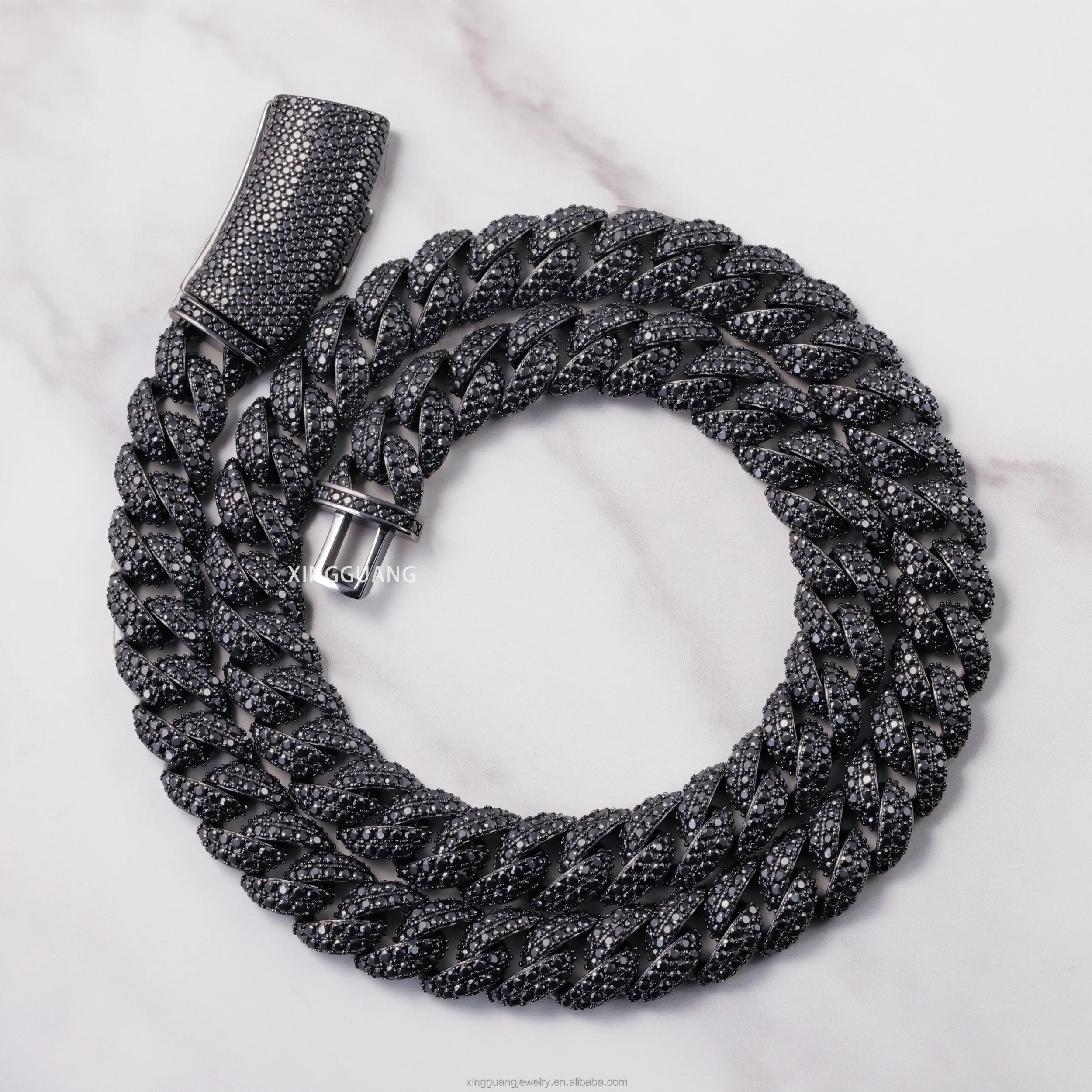 Diamond Tester .Pass 13mm Black Gold Plated Hip Hop Cuban Link Chains 925 Silver Full Iced Out Black Moissanite Chains Necklace