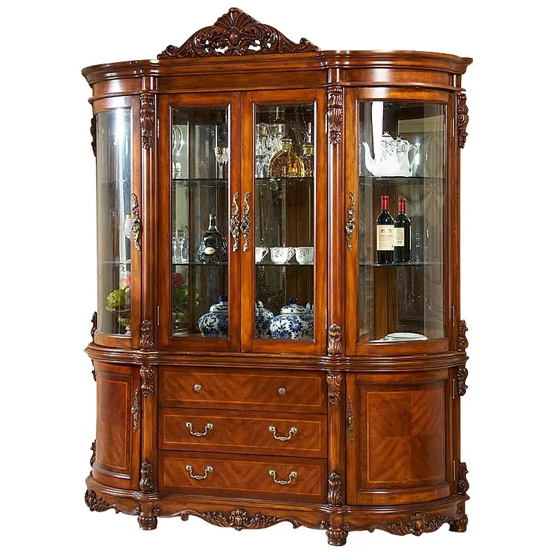 China Classical Floor Display Bar Cabinet Wood Tall Living Room Furniture Decorative Glass Luxury Wine Sideboard For Dining Room