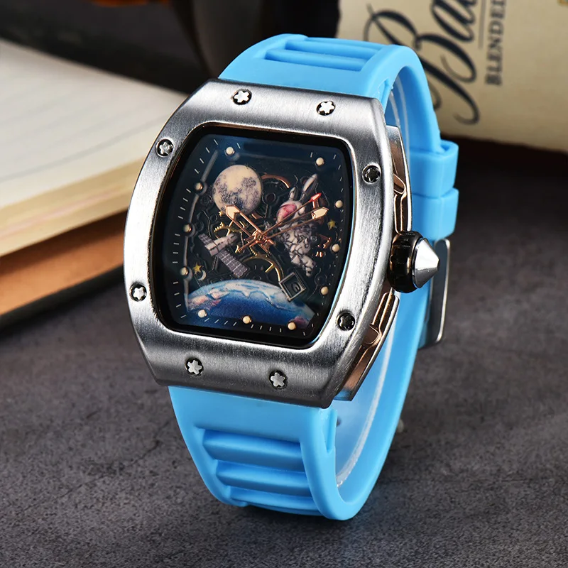 Manufacturer wholesales new wine barrel shaped space astronaut luminous hollow tourbillon fashionable men\'s wrist watch