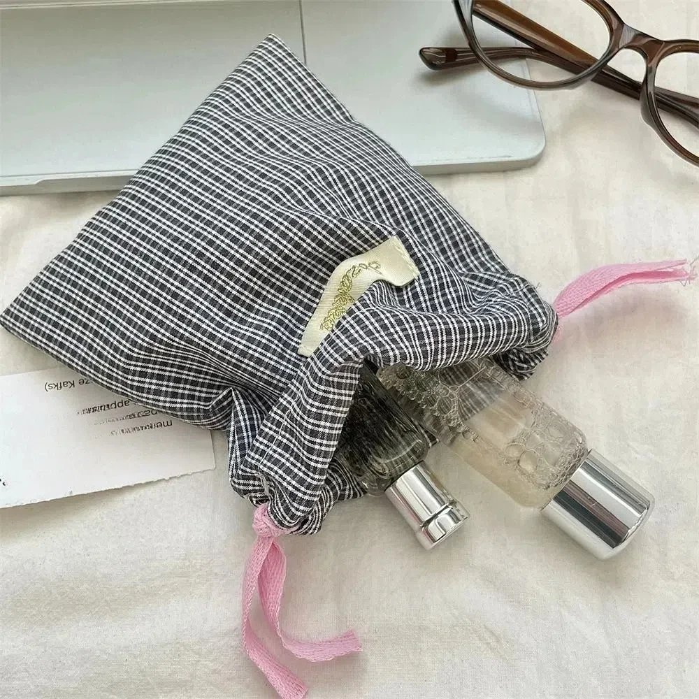 新しい市松模様の口紅化粧バッグ巾着付き大容量化粧品オーガナイザーポーチシンプルなジュエリーハンドバッグ女性