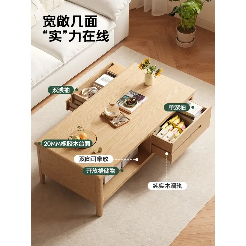 Solid wood coffee table Modern simple log wind storage Living room rock slab tea table Nordic home solid wood tea table