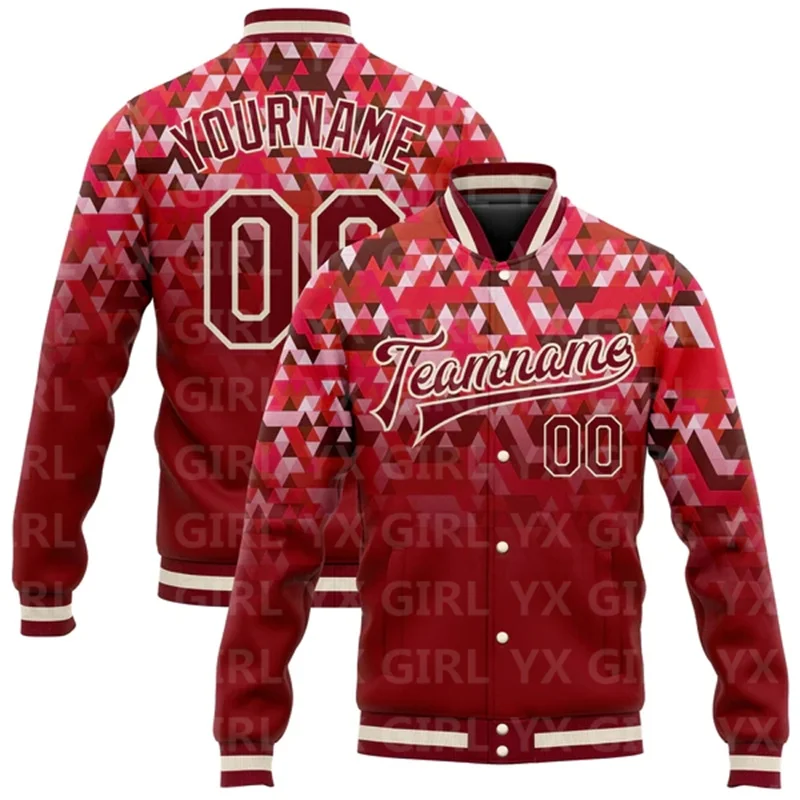 Custom White Red-Black 3D Pattern Design Bomber Full-Snap Varsity Letterman Jacket Baseball Button Jacket