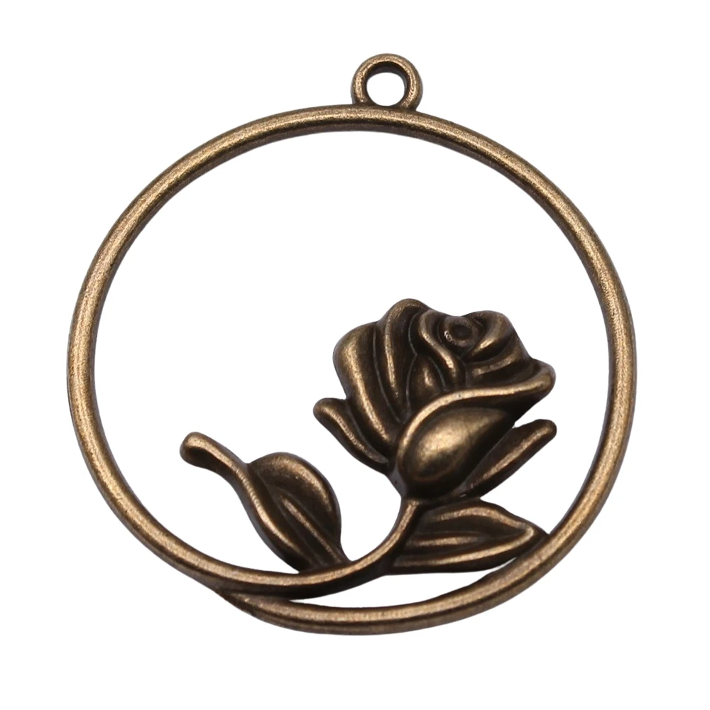 WYSIWYG 4pcs Charms Rose Flower 36x33mm Antique Making Pendant Vintage Tibetan Silver Color Antique Bronze DIY Handmade Jewelry