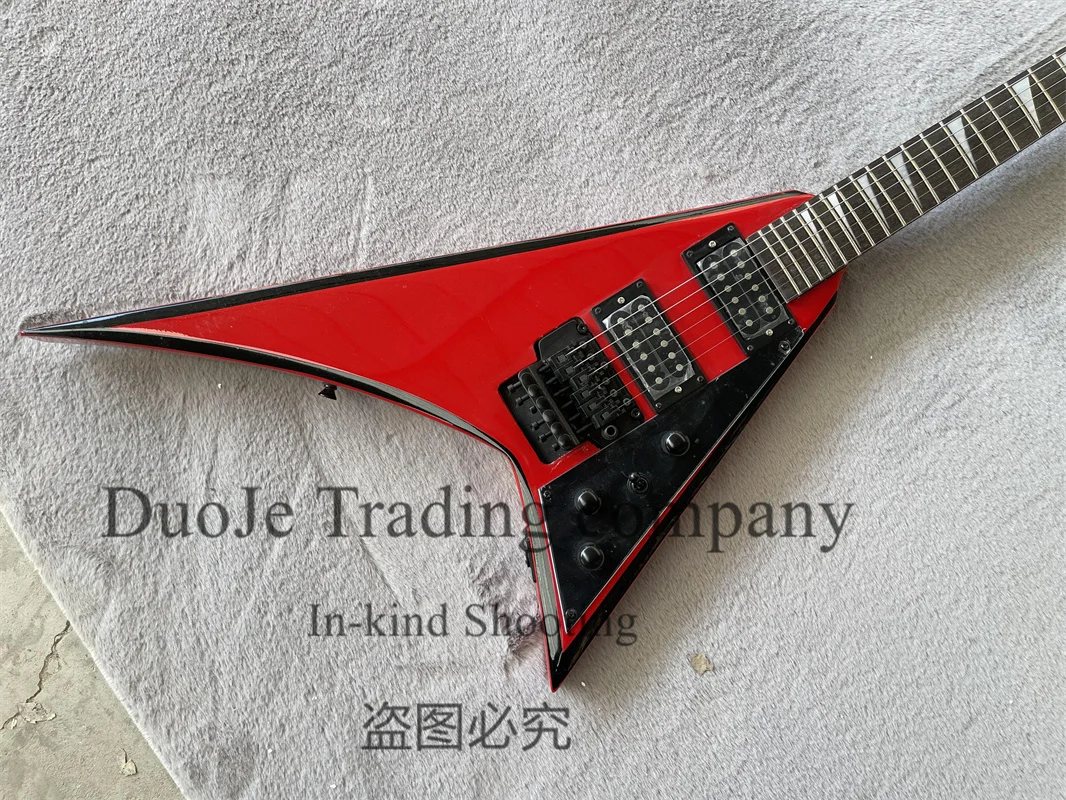 Red Electric Guitar Jack Body Black Edge Rosewood  Fretboard Pearl Inlay Tremolo Bridge Black Guard support customization